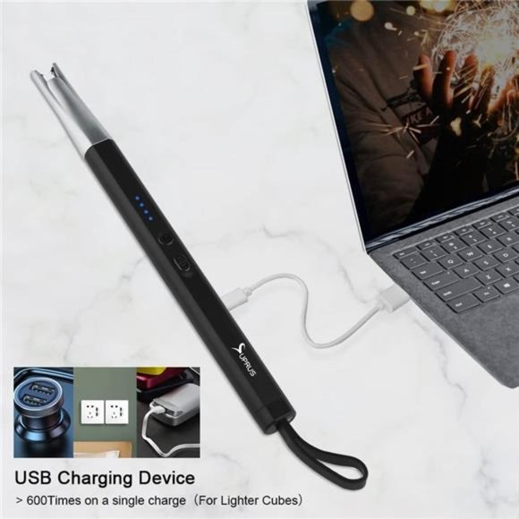 Candle Lighter Electric Arc Lighter Rechargeable USB Lighter w/ LED Light(Black) - Picture 3 of 7